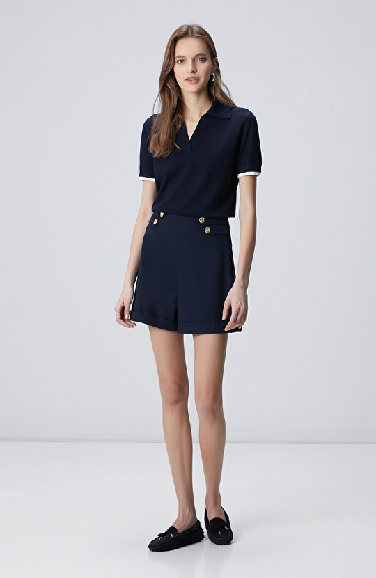 Lacivert Garnili Polo Yaka Triko