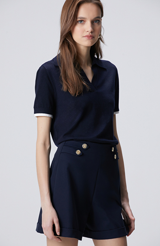 Lacivert Garnili Polo Yaka Triko