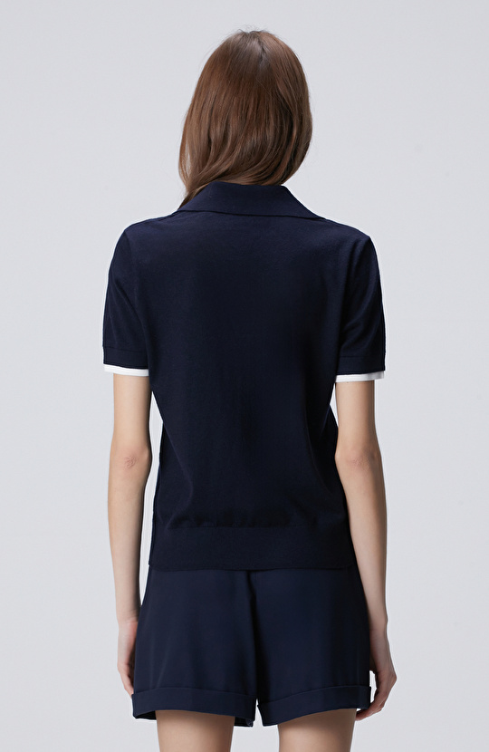 Lacivert Garnili Polo Yaka Triko