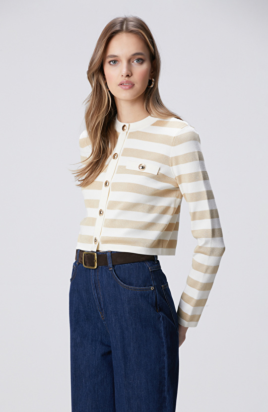 Kırık Beyaz Simli Triko Ceket