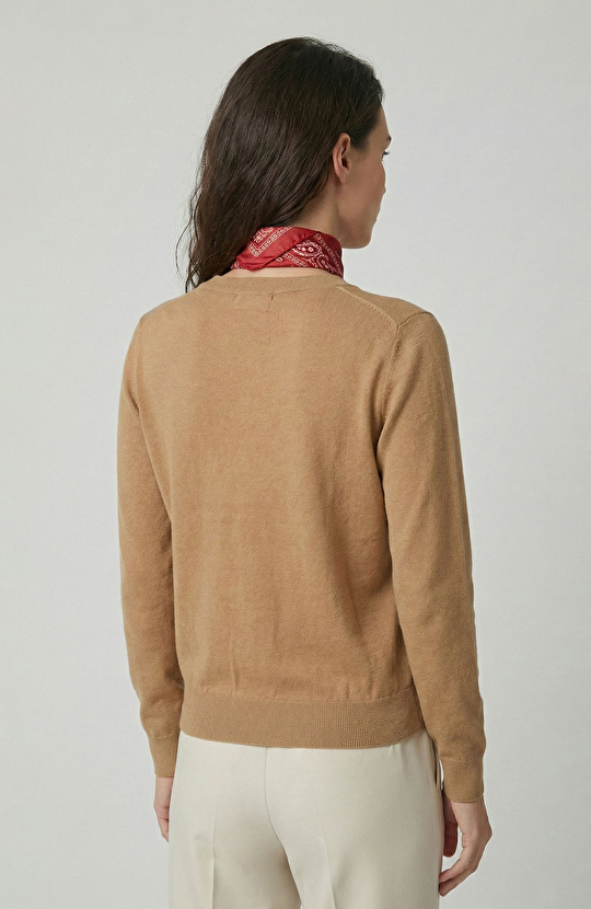 Yağ Yeşili İpek Karışımlı V Yaka Kazak