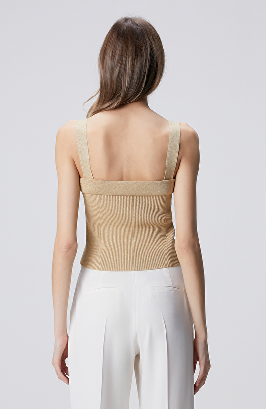 Bej Askılı Düz Yaka Triko