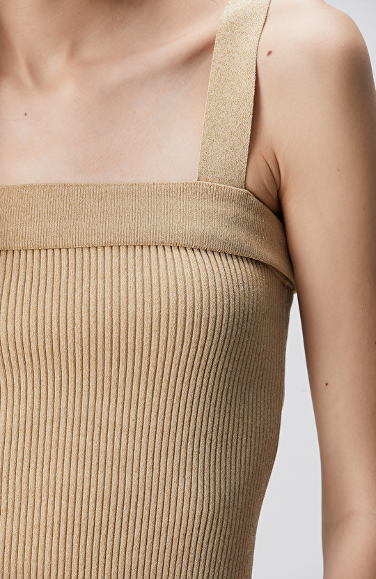 Bej Askılı Düz Yaka Triko