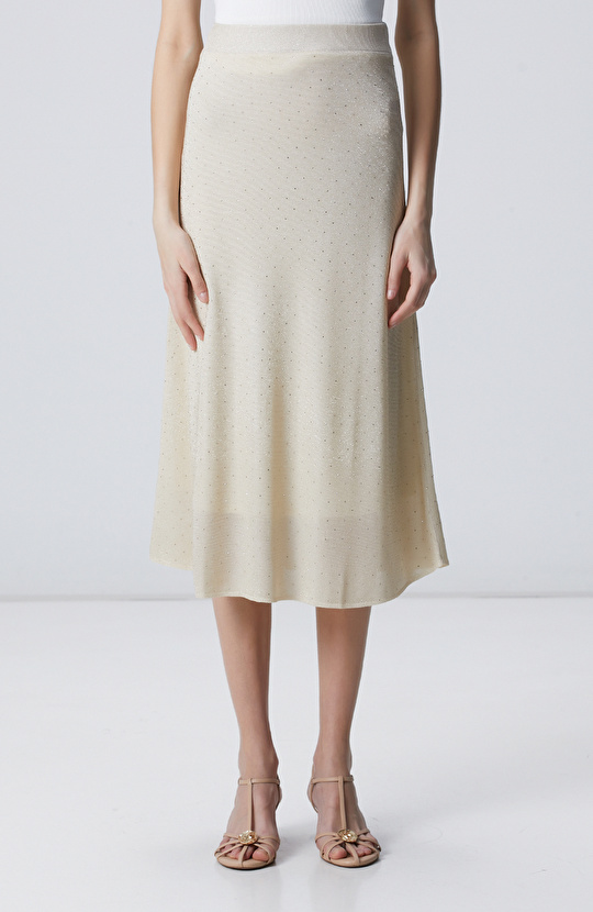 Bej Taş Detaylı Triko Etek