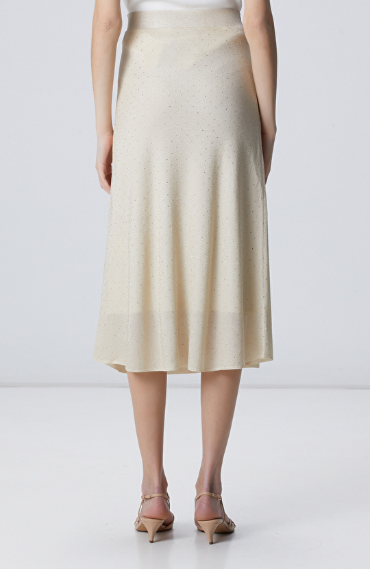 Bej Taş Detaylı Triko Etek