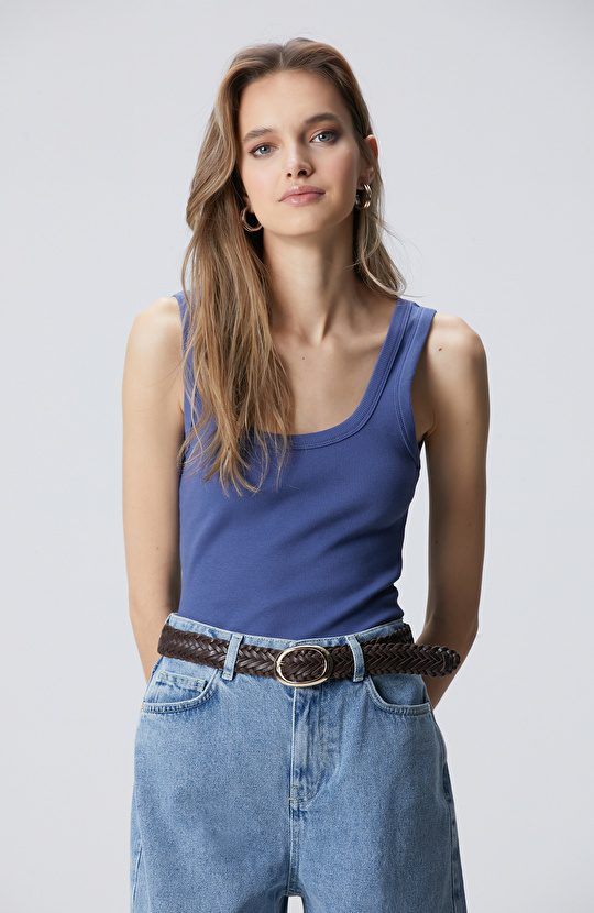 Mavi Basic Örme Atlet