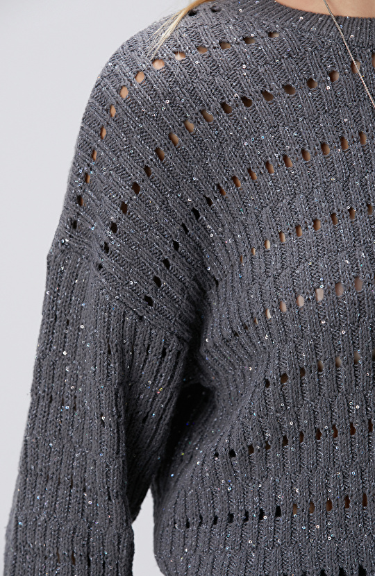 Gri Ajur Örgülü Kazak