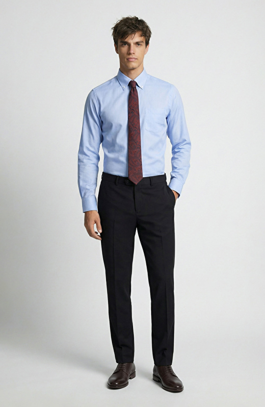 Slim Fit Mavi Non-iron Oxford Gömlek