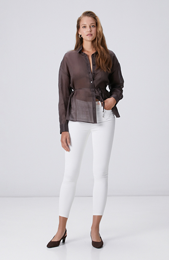 Beyaz Kaplamalı Skinny Kalıp Denim Pantolon