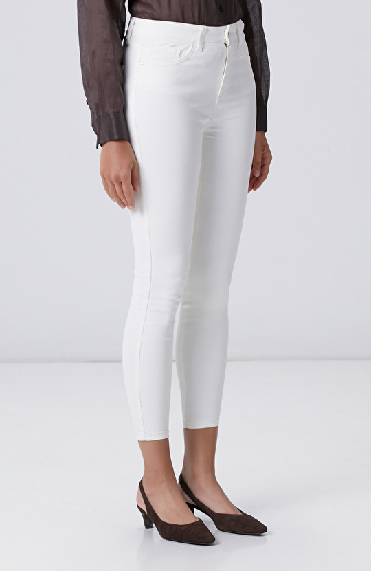 Beyaz Kaplamalı Skinny Kalıp Denim Pantolon