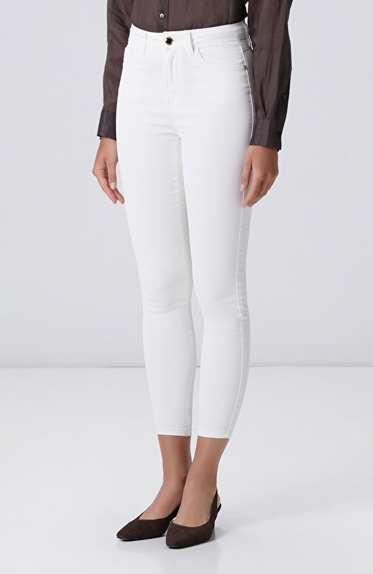 Beyaz Kaplamalı Skinny Kalıp Denim Pantolon