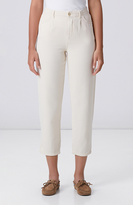 Kırık Beyaz Tencel Karışımlı Casual Pantolon