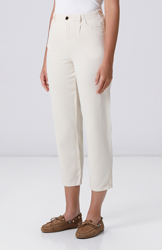 Kırık Beyaz Tencel Karışımlı Casual Pantolon