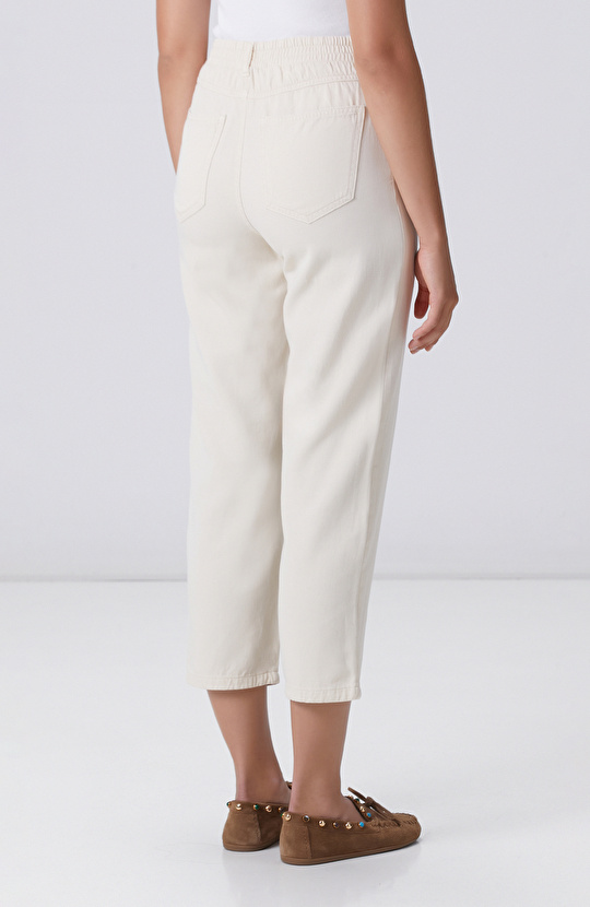 Kırık Beyaz Tencel Karışımlı Casual Pantolon