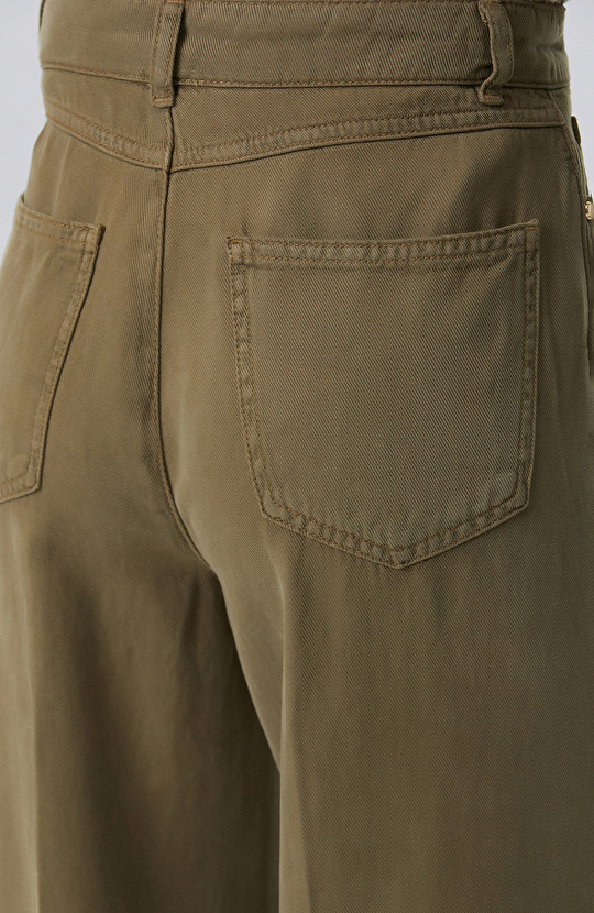 Wide Leg Haki Tencel Karışımlı Casual Pantolon