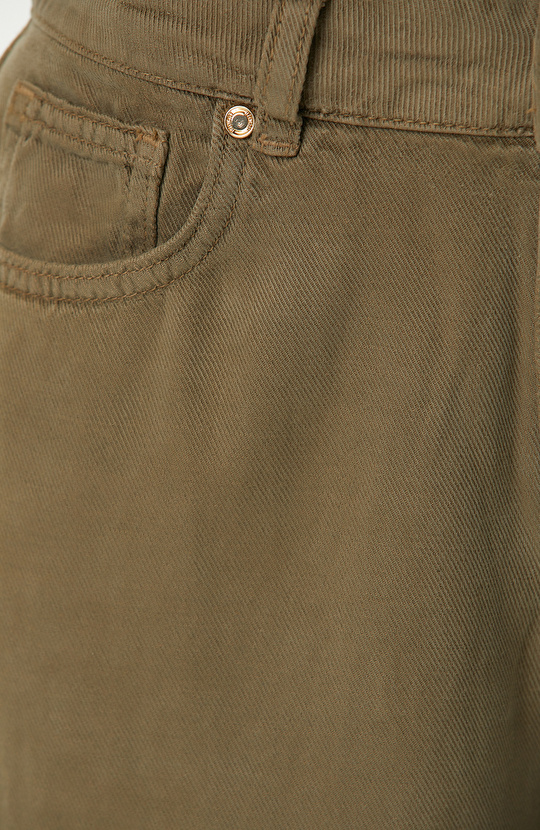 Wide Leg Haki Tencel Karışımlı Casual Pantolon