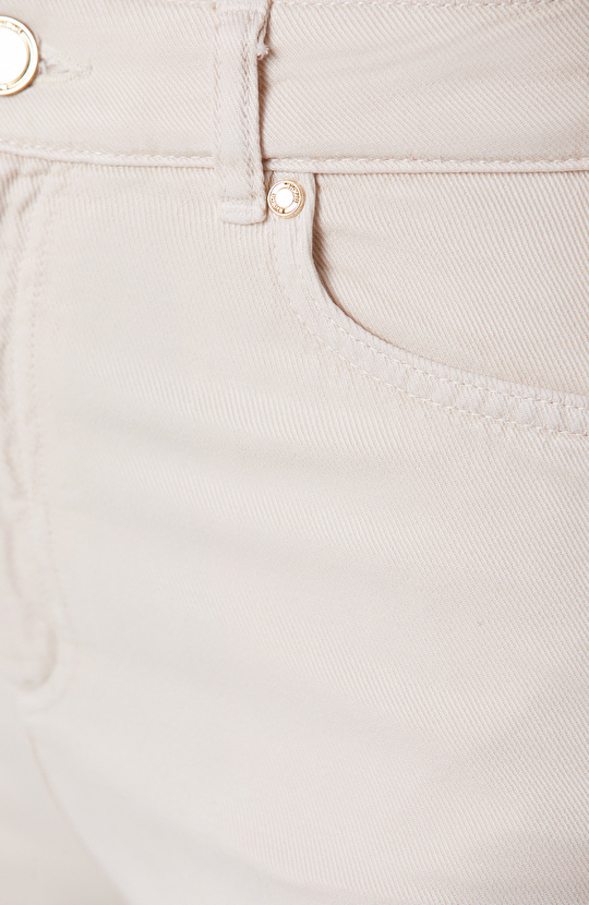 Kırık Beyaz Wide Leg Tencel Casual Pantolon