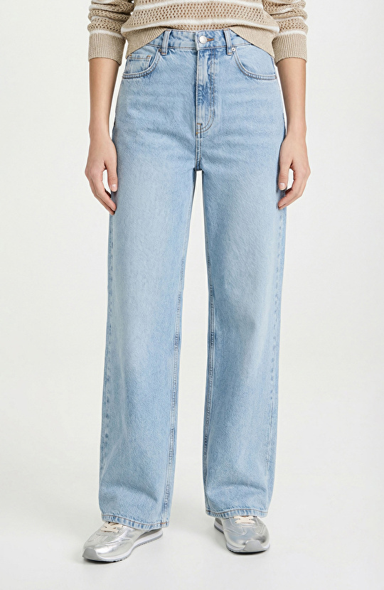 Açık Indigo Mavi Geniş Paça Denim Pantolon