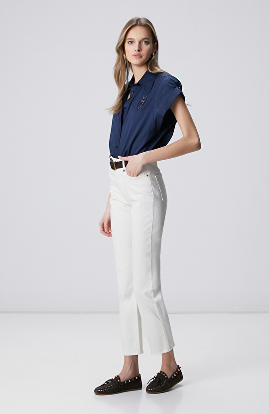 Kırık Beyaz Denim Pantolon