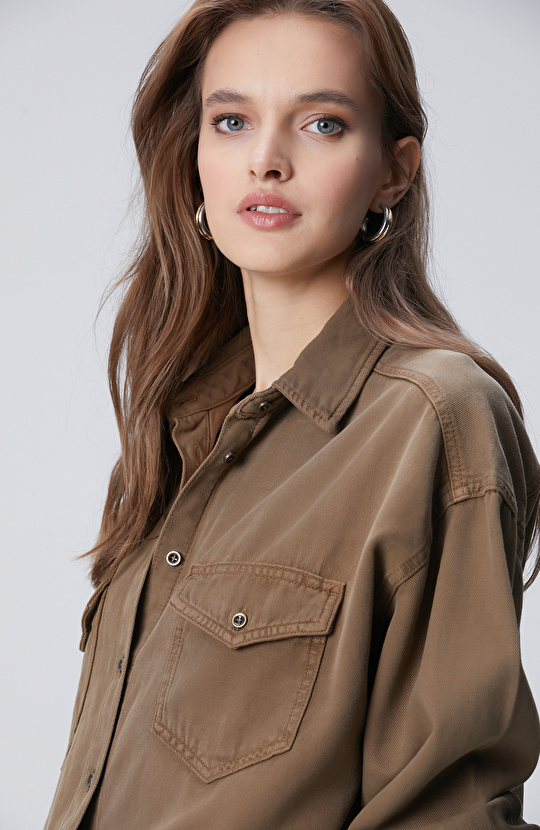 Vizon Tencel Karışımlı Denim Gömlek