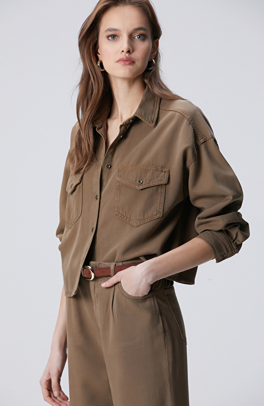 Vizon Tencel Karışımlı Denim Gömlek