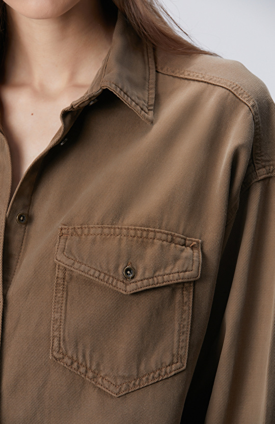 Vizon Tencel Karışımlı Denim Gömlek