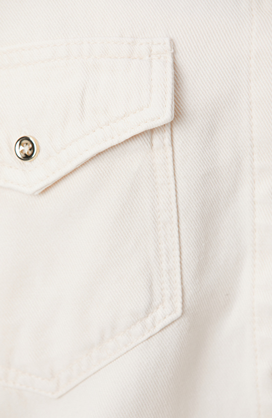 Kırık Beyaz Tencel Karışımlı Denim Gömlek