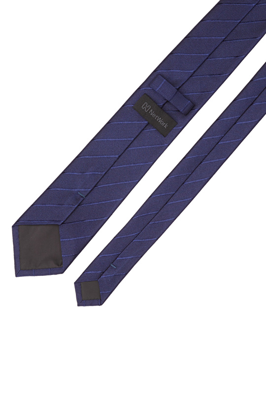 Lacivert Çizgili İpek Kravat
