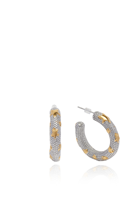 Silver Gold Yıldız Detaylı Kadın Halka Küpe