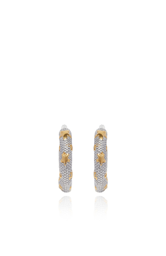 Silver Gold Yıldız Detaylı Kadın Halka Küpe