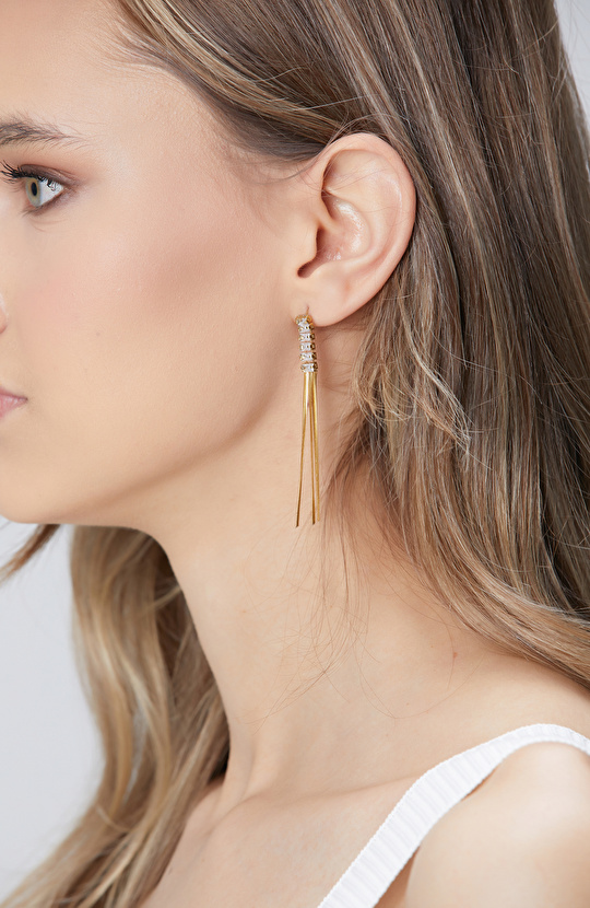 Gold Taşlı Kadın Sallantılı Küpe