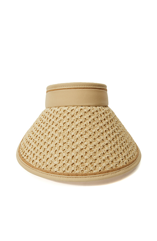 Bej Desenli Kadın Vizör Şapka