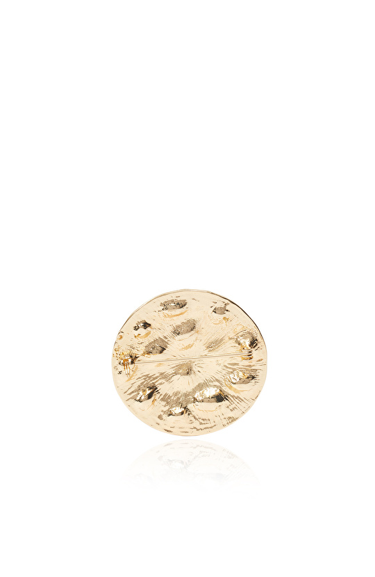 Gold Yuvarlak Form Taşlı Kadın Broş