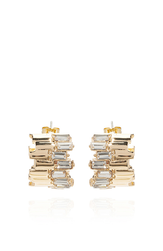 Gold Metal Stone Mix Women's Earrings