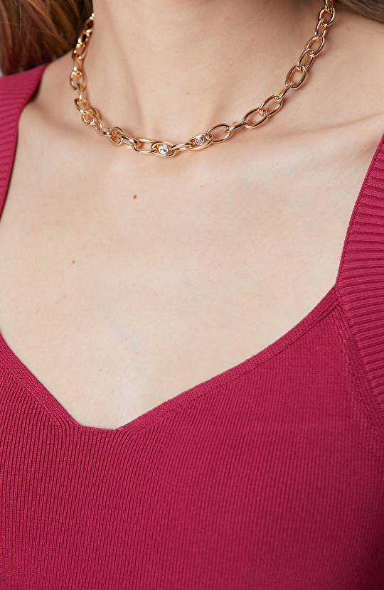 Gold Taşlı Kadın Zincir Kolye