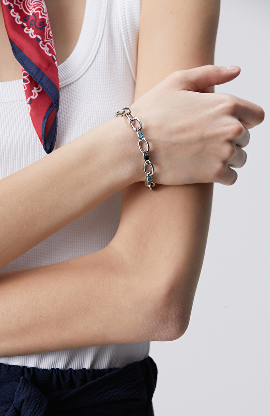 Silver Taşlı Kadın Zincir Bileklik