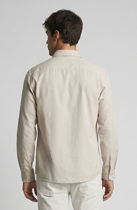 Bej Keten Karışımlı Gömlek