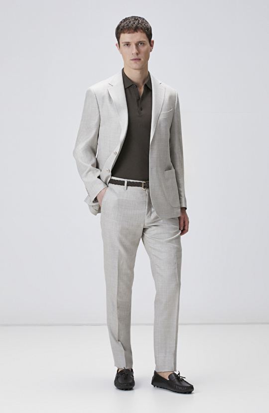 Bej Limited Loro Piana Kumaşından Üretilen Yün İpek Karışımlı Takım Elbise