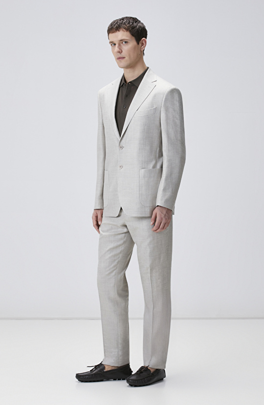 Bej Limited Loro Piana Kumaşından Üretilen Yün İpek Karışımlı Takım Elbise