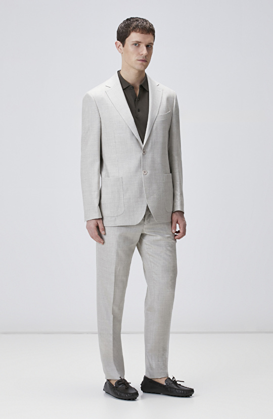 Bej Limited Loro Piana Kumaşından Üretilen Yün İpek Karışımlı Takım Elbise