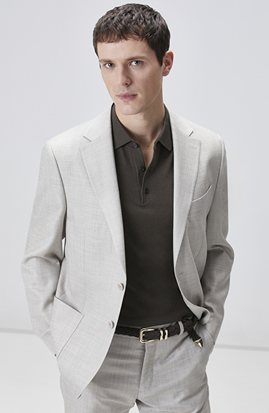 Bej Limited Loro Piana Kumaşından Üretilen Yün İpek Karışımlı Takım Elbise