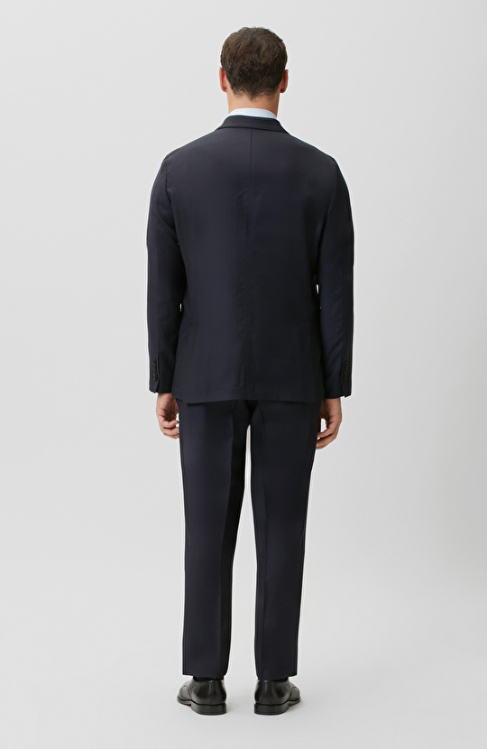 Lacivert Çift Pileli Yün Takım Elbise