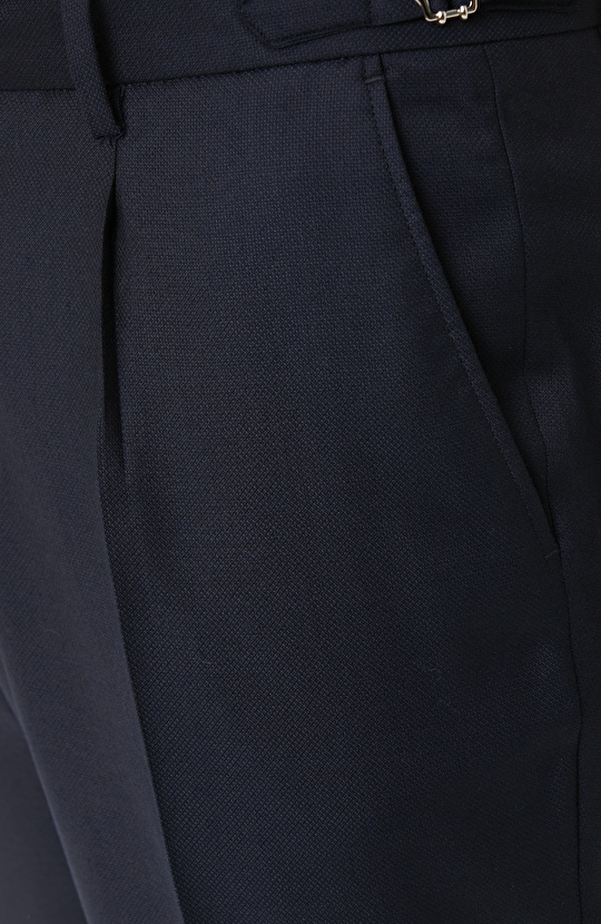 Lacivert Çift Pileli Yün Takım Elbise