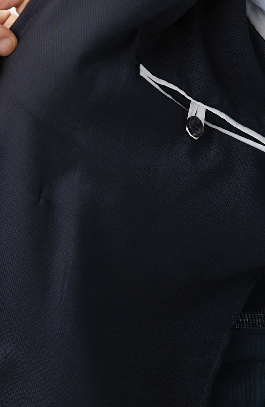 Lacivert Çift Pileli Yün Takım Elbise