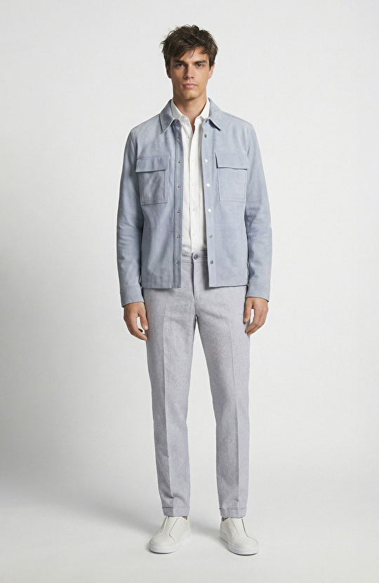 Blue Snap Suede Leather Jacket