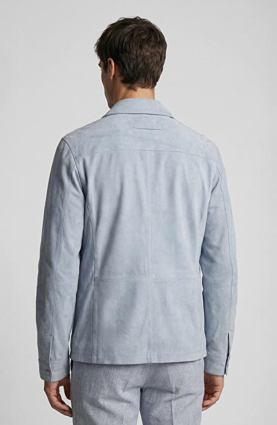 Blue Snap Suede Leather Jacket