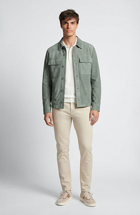 Limited Yeşil Yıkamalı Süet Deri Mont