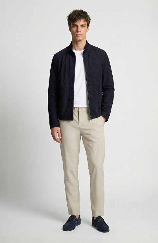 Lacivert Çift Taraflı Süet Mont