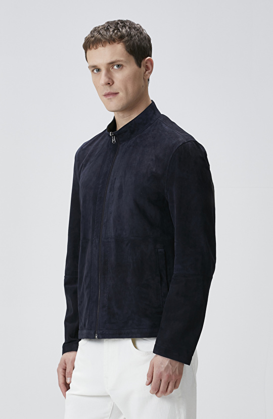 Lacivert Çift Taraflı Süet Mont