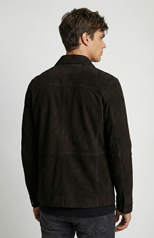 Siyah Çıtçıtlı Süet Deri Mont